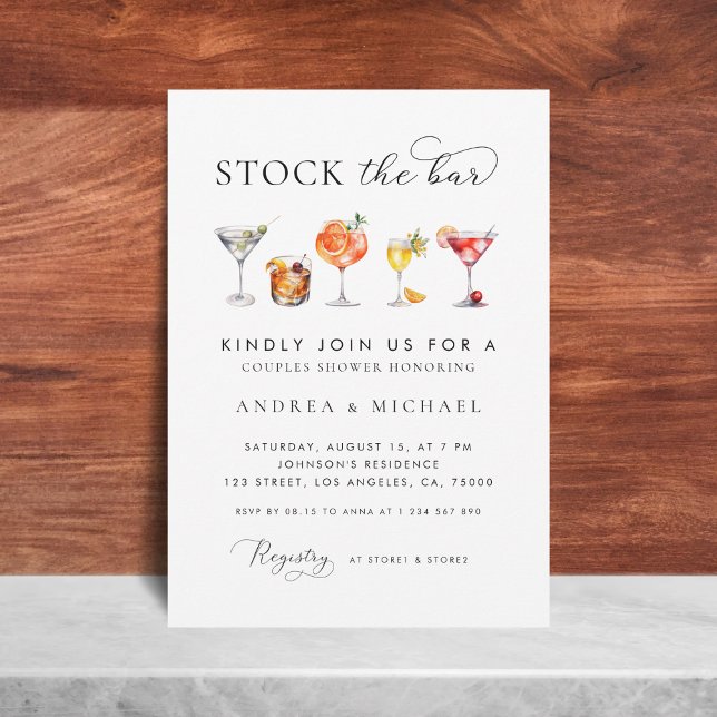 Elegant Chic Script Stock the Bar Couples Shower Invitation (Creator Uploaded)