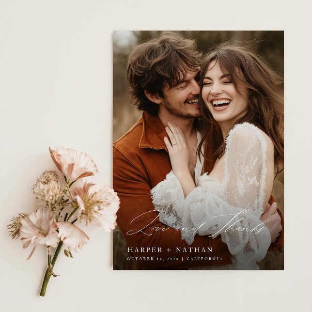 Elegant Chic Script Wedding Photo Thank You Card (Creator Uploaded)