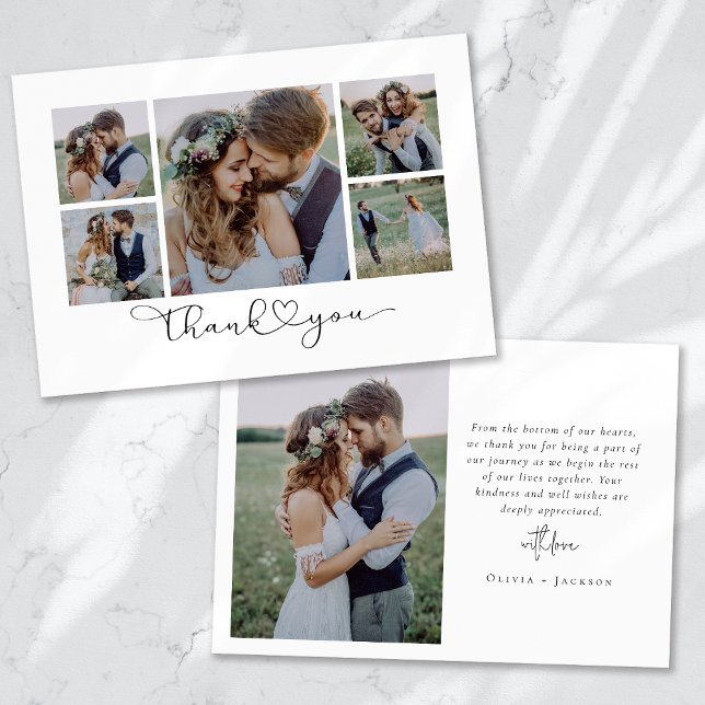 Elegant Chic Script Wedding Photo Thank You Card (Creator Uploaded)