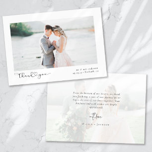 Elegant Chic Script Wedding Photo Thank You Card