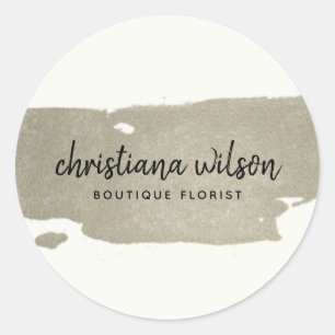 ELEGANT CHIC SILVER BLACK BRUSH STROKE CALLIGRAPHY CLASSIC ROUND STICKER
