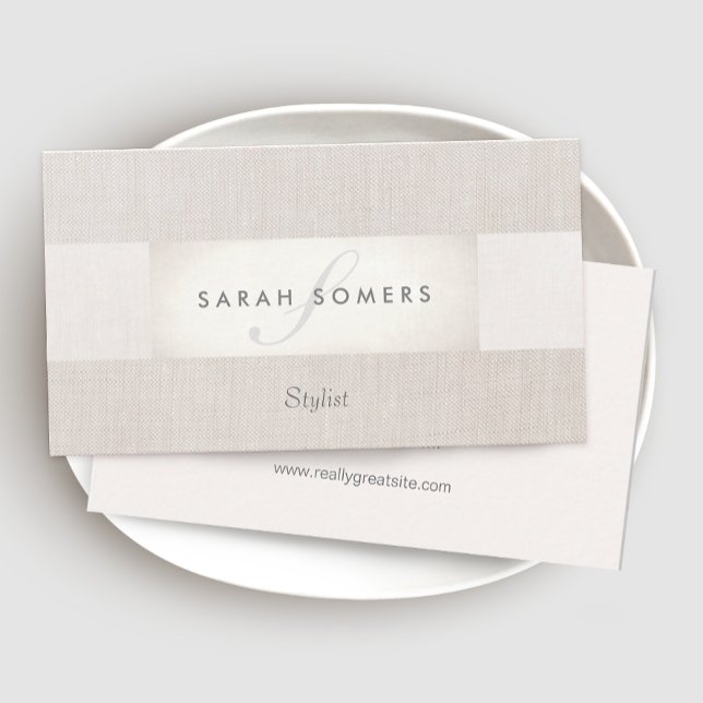 Elegant Chic Silver Classy Striped Beige Monogram Business Card (Creator Uploaded)