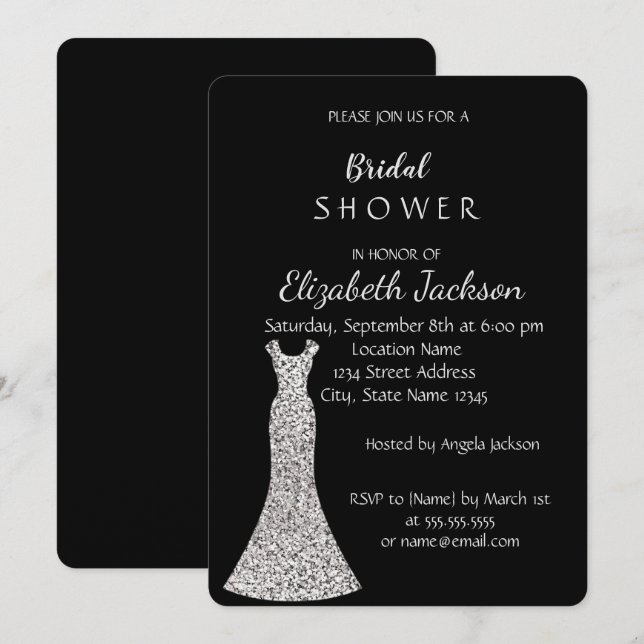 Elegant Chic Silver Dress Bridal Shower Invitation (Front/Back)