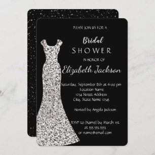 Elegant Chic Silver Dress,Confetti Bridal Shower Invitation