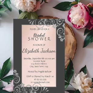 Elegant Chic Silver Flowers Bridal Shower Invitation