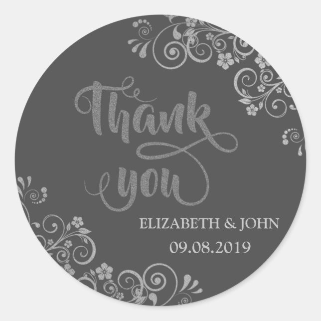 Elegant Chic Silver  Flowers  Wedding Sticker (Front)