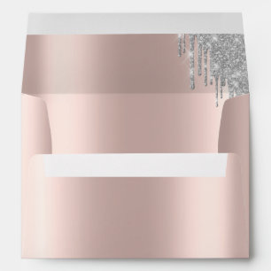 Elegant Chic Silver Glitter Bokeh Drips Rose Gold Envelope