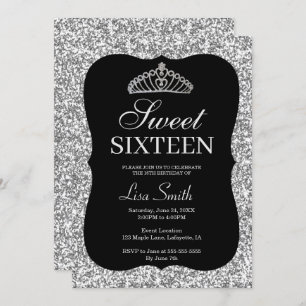 Elegant Chic Silver Glitter Tiara Sweet 16 Invitation