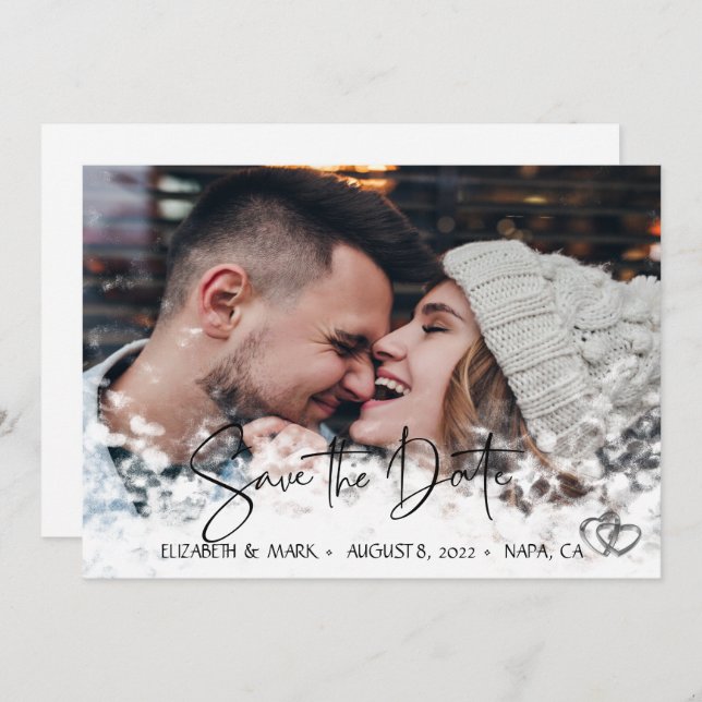 Elegant Chic Silver Hearts,Photo Save The Date (Front/Back)