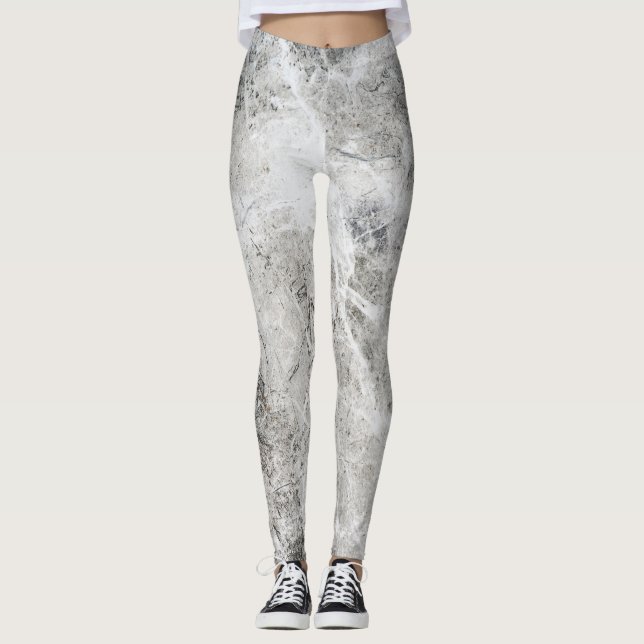 Elegant Chic Silver Marble Leggings (Front)