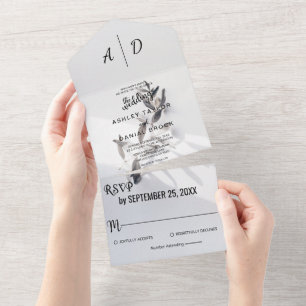 Elegant Chic Silver Rose Summer Floral Wedding All In One Invitation