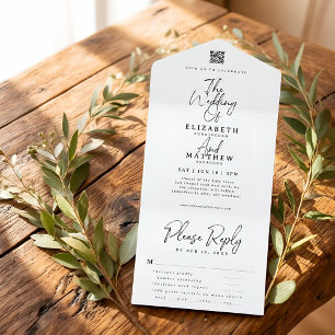 Elegant Chic Simple Modern QR Meal Option Wedding All In One Invitation