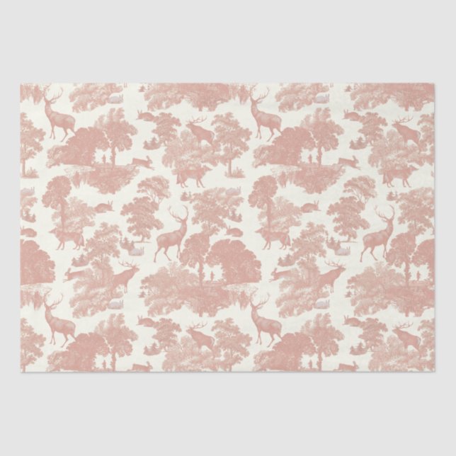 Elegant Chic Soft Pink Toile Deer Woodland Tissue Paper (Front)