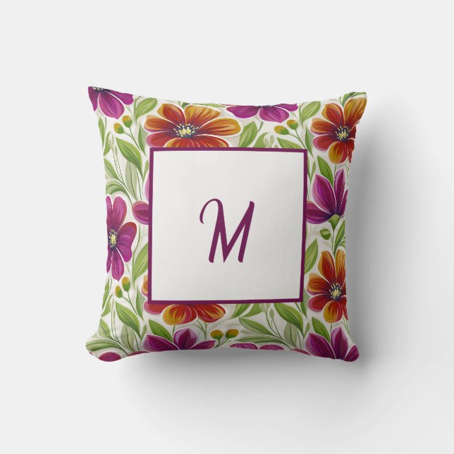 Elegant Chic Spring Floral Monogram  Cushion (Front)