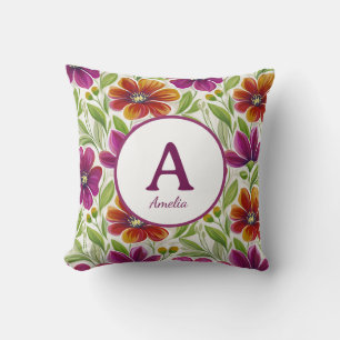 Elegant Chic Spring Floral Monogram  Cushion