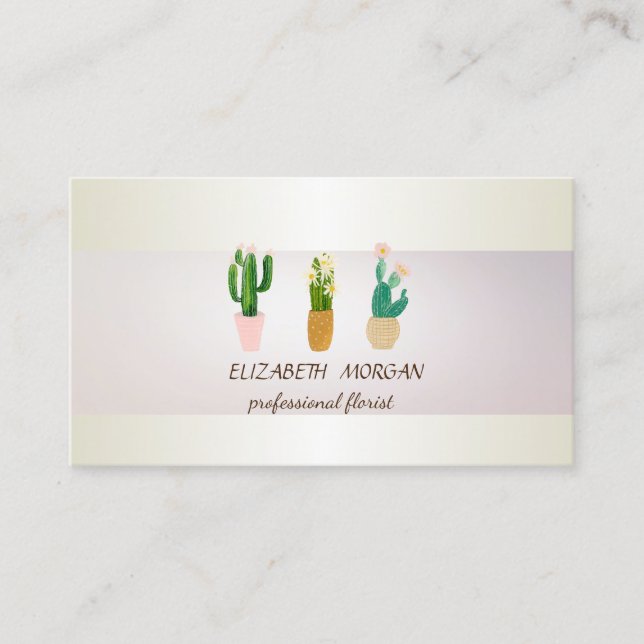 Elegant Chic Stripe Cactus Planted Succulent Business Card (Front)