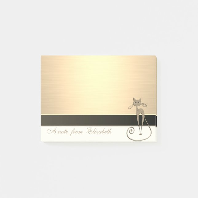 Elegant Chic  Stylish Girly ,Faux Gold, Cat Post-it Notes (Front)