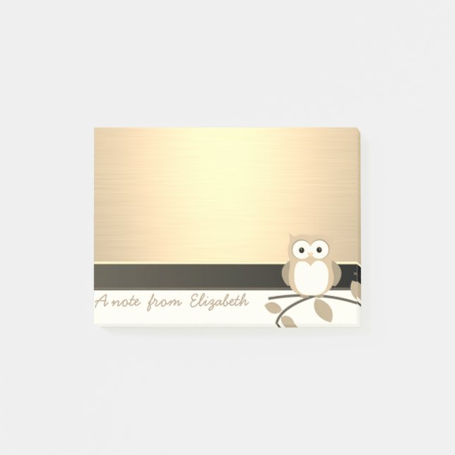 Elegant Chic  Stylish Girly ,Faux Gold, Owl Post-it Notes (Front)