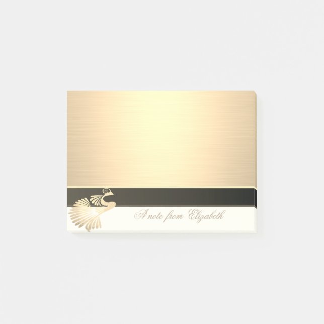 Elegant Chic  Stylish Girly ,Faux Gold Peacock Post-it Notes (Front)