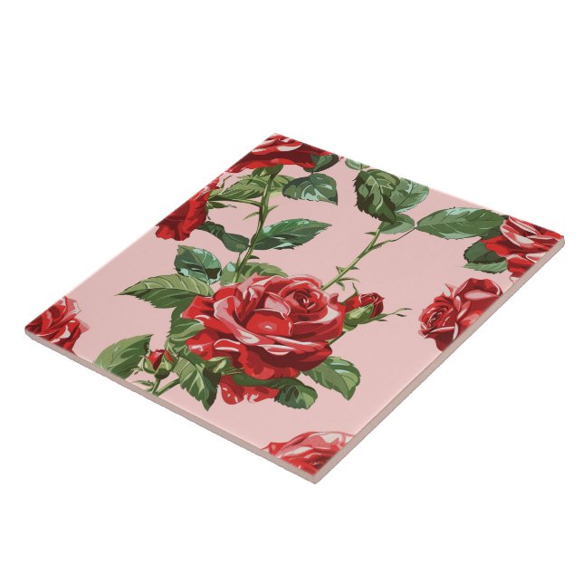 Elegant Chic Stylish Girly Flowers Rose Trendy Ceramic Tile (Side)
