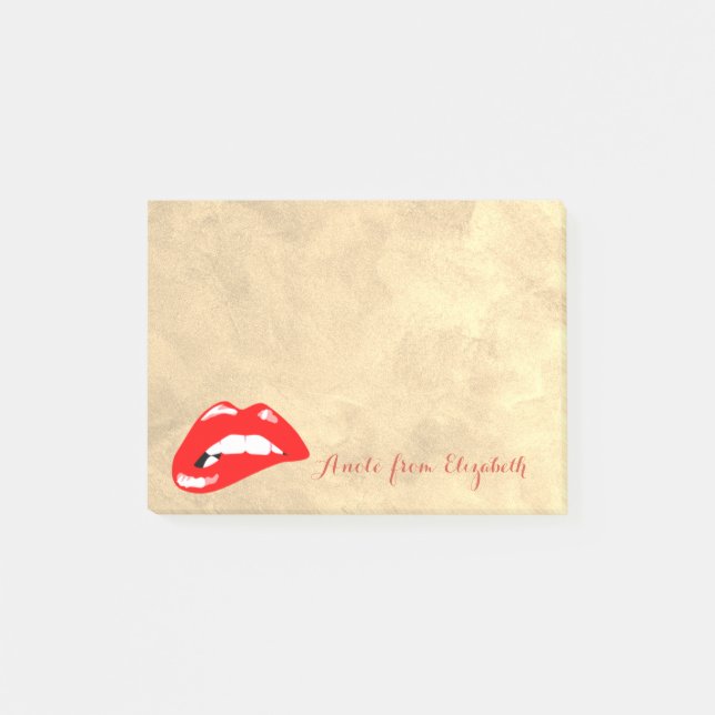 Elegant Chic  Stylish Girly ,Gold, Red Lips Post-it Notes (Front)