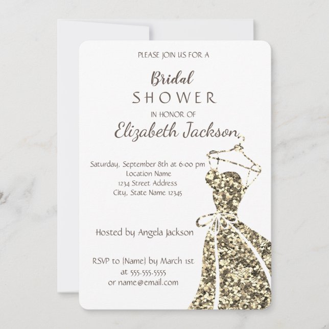 Elegant,Chic Stylish  Gold Glitter Dress Invitation (Front)