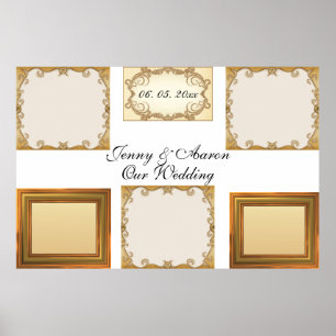 Elegant Chic, Stylish Golden Photo Frames Wedding Poster