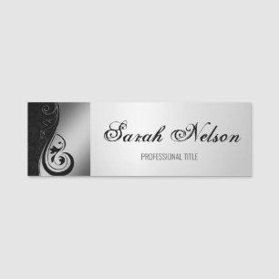 Elegant Chic Stylish Grey Swirls Damask Name Tag