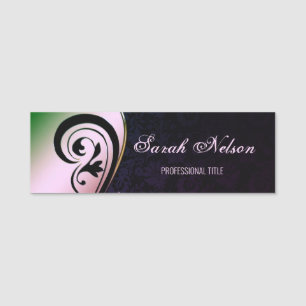 Elegant Chic Stylish Ombre Swirls Black Damask Name Tag
