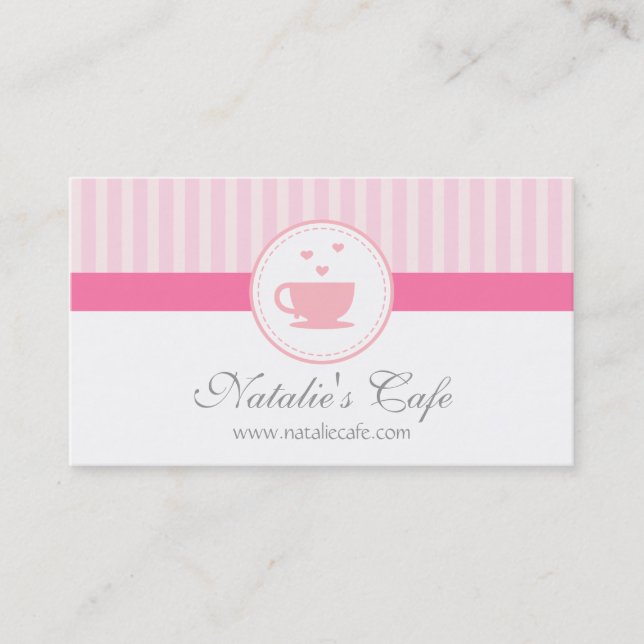 Elegant, Chic, Sweet Pink, Cafe or Tea House Business Card (Front)