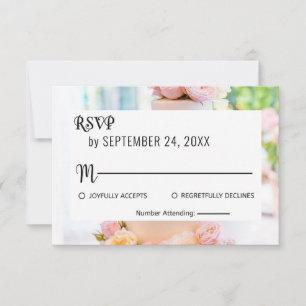 Elegant chic tart white pink roses floral Wedding RSVP Card