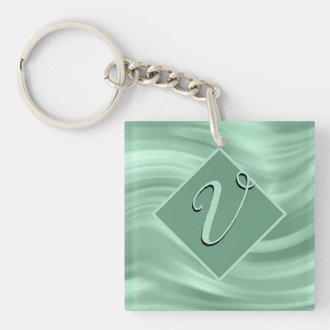 Elegant Chic Teal Swirl Monogram Initial Stylish K Key Ring (Front)