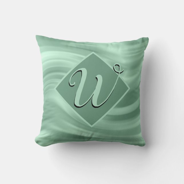 Elegant Chic Teal Swirl Monogram Stylish Cushion (Front)