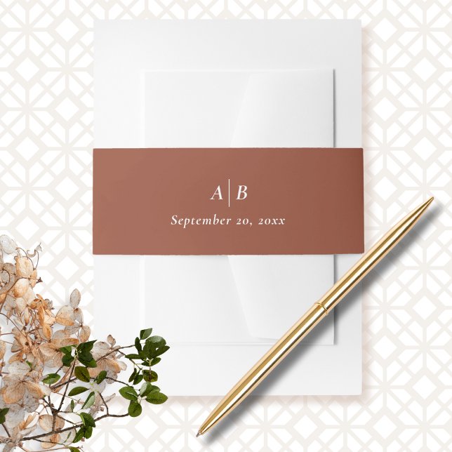 Elegant Chic Terracotta Minimal Monogram Initial  Invitation Belly Band (Creator Uploaded)