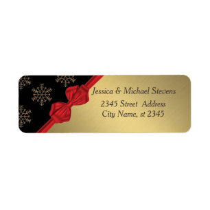 Elegant chic trendy gold holiday snowflake red bow return address label