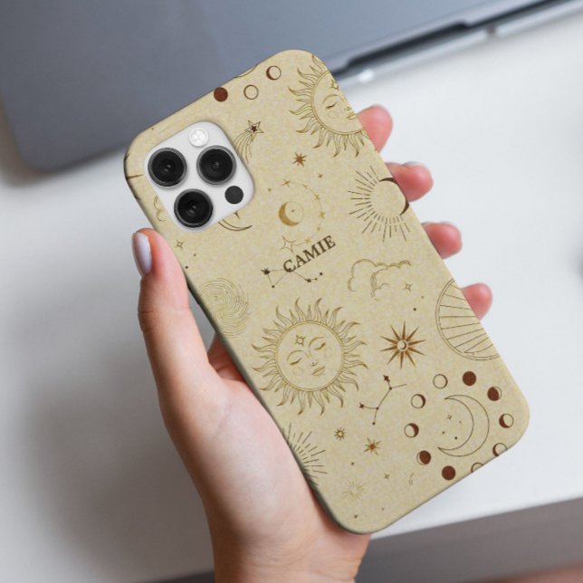 Elegant Chic Trendy Golden Celestial Zodiac Case-Mate iPhone Case (Get an elegant, chic and fashionable Golden Celestial Astrological Zodiac on personalized phone case)
