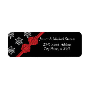 Elegant chic trendy holiday snowflake red bow return address label