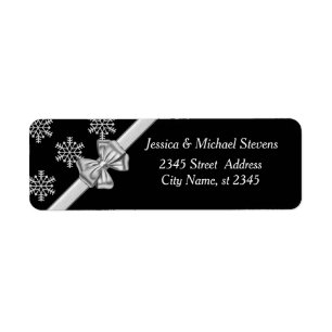 Elegant chic trendy holiday snowflake silver bow return address label
