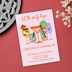Elegant Chic tropical cocktail drink 50th birthday Invitation