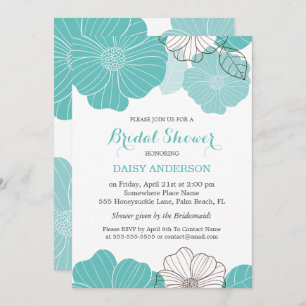 Elegant Chic Turquoise Green Floral Bridal Shower Invitation