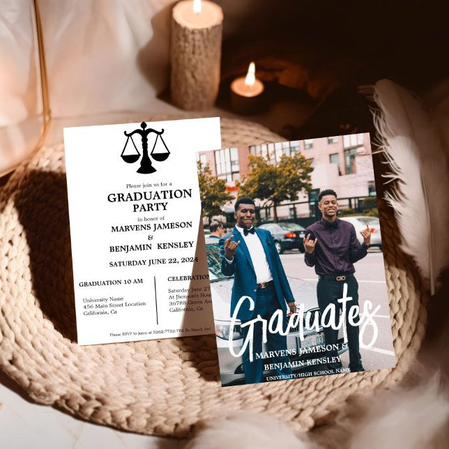 Elegant Chic Twin Laywer Graduation Party Invitation (Creator Uploaded)