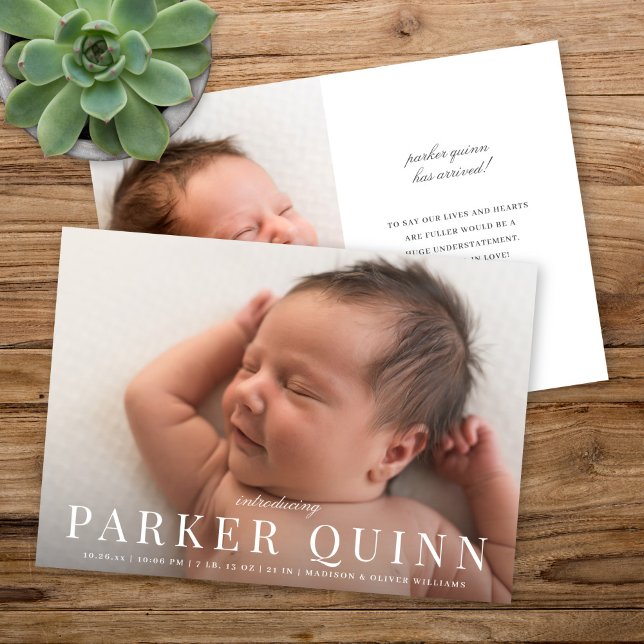 Elegant Chic Typography Photo Birth Announcement (Creator Uploaded)