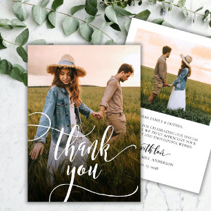 Elegant Chic Typography Script 2 Photo Wedding Thank You Card