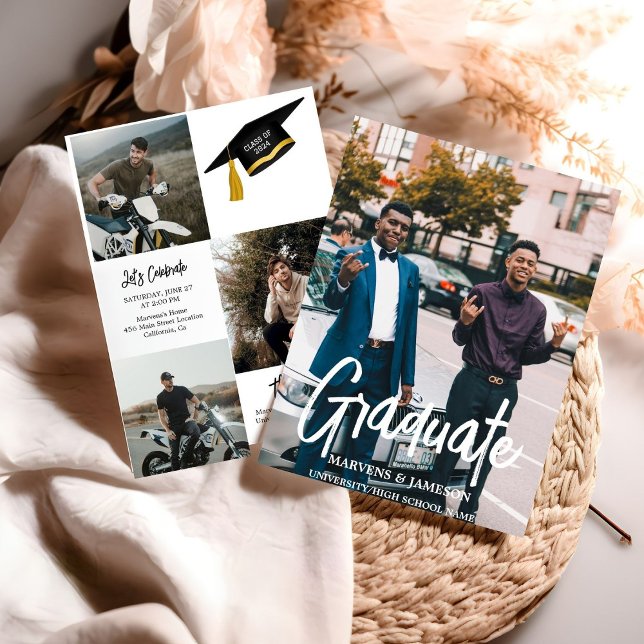 Elegant Chic Typography Twin Graduation Party Invitation (Creator Uploaded)