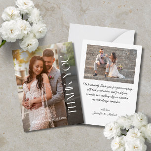 elegant chic typography wedding thank you 2 photos card
