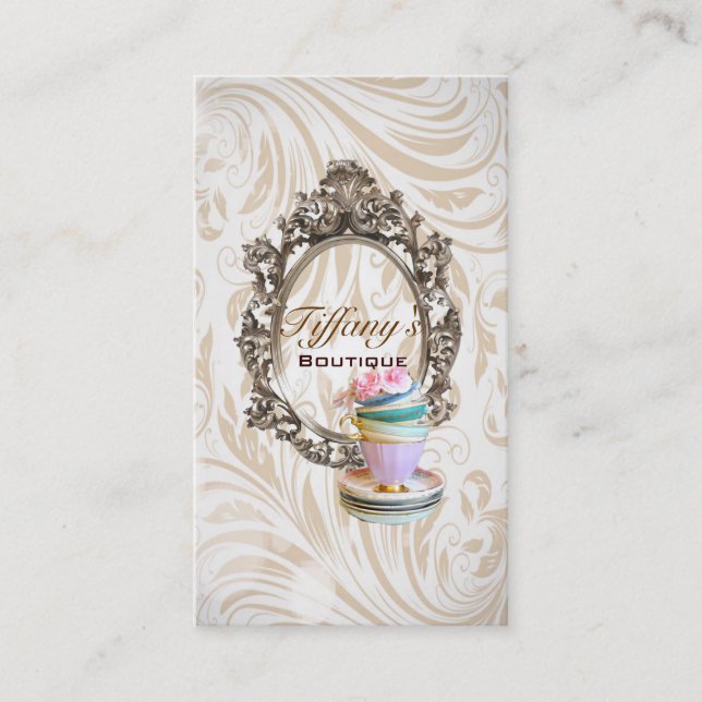 elegant chic victorian floral bakery cupcake business card (Front)