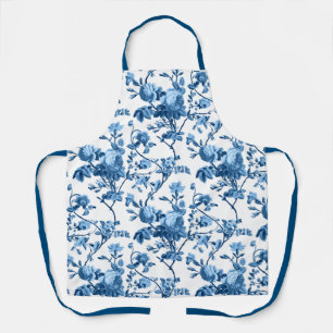 Elegant Chic Vintage Blue Rose Floral Apron