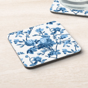 Elegant Chic Vintage Blue Rose Floral Coaster