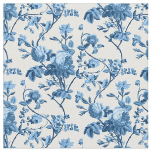 Elegant Chic Vintage Blue Rose Floral Fabric