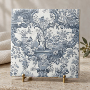 Elegant chic vintage Blue toile de jouy Ceramic Tile